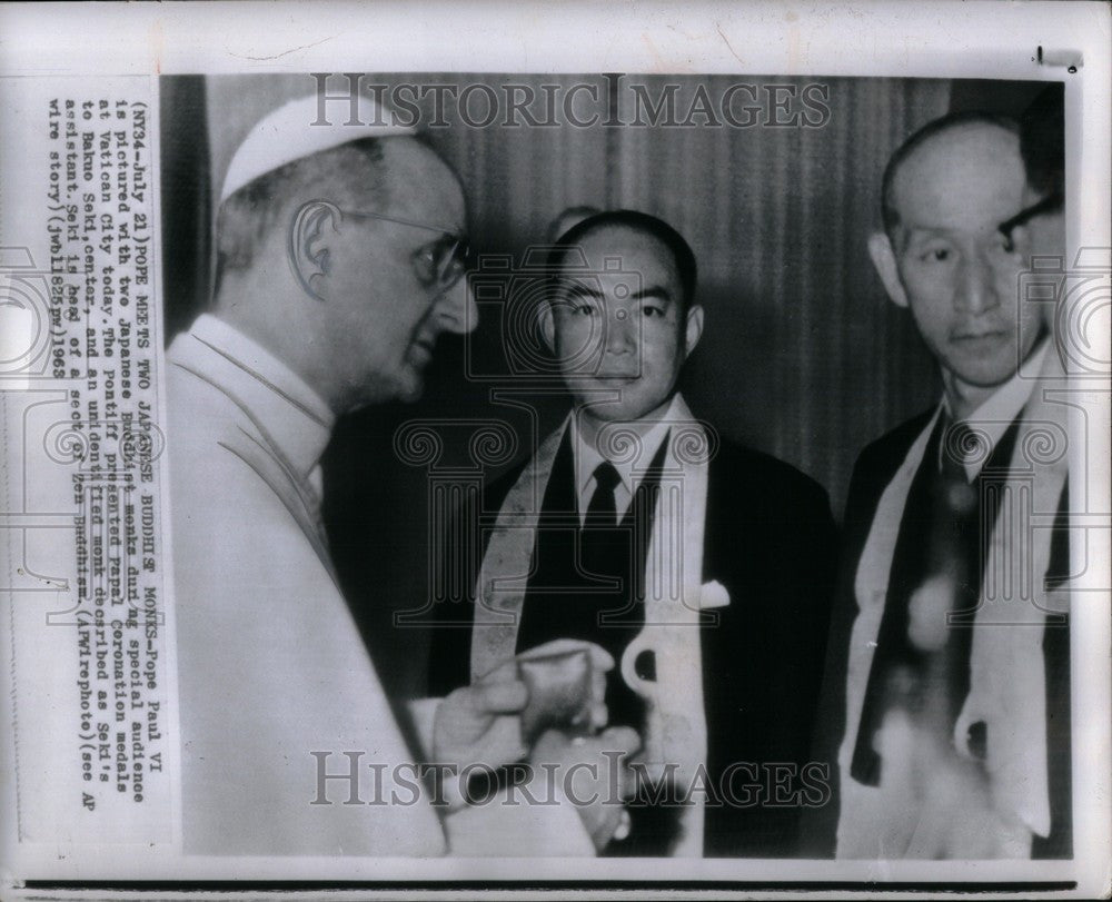 1963 Press Photo Pope Paul VI Bakuo Seki Buddhist monks - Historic Images