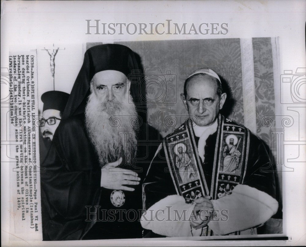 1964 Press Photo Pope Paul VI Patriarch Athenagoras - Historic Images