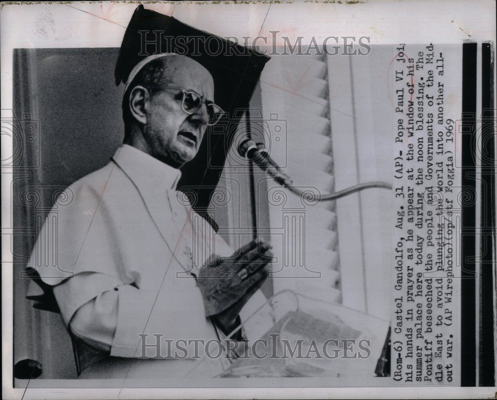 1969 Press Photo Pope Paul VI window summer palace - Historic Images