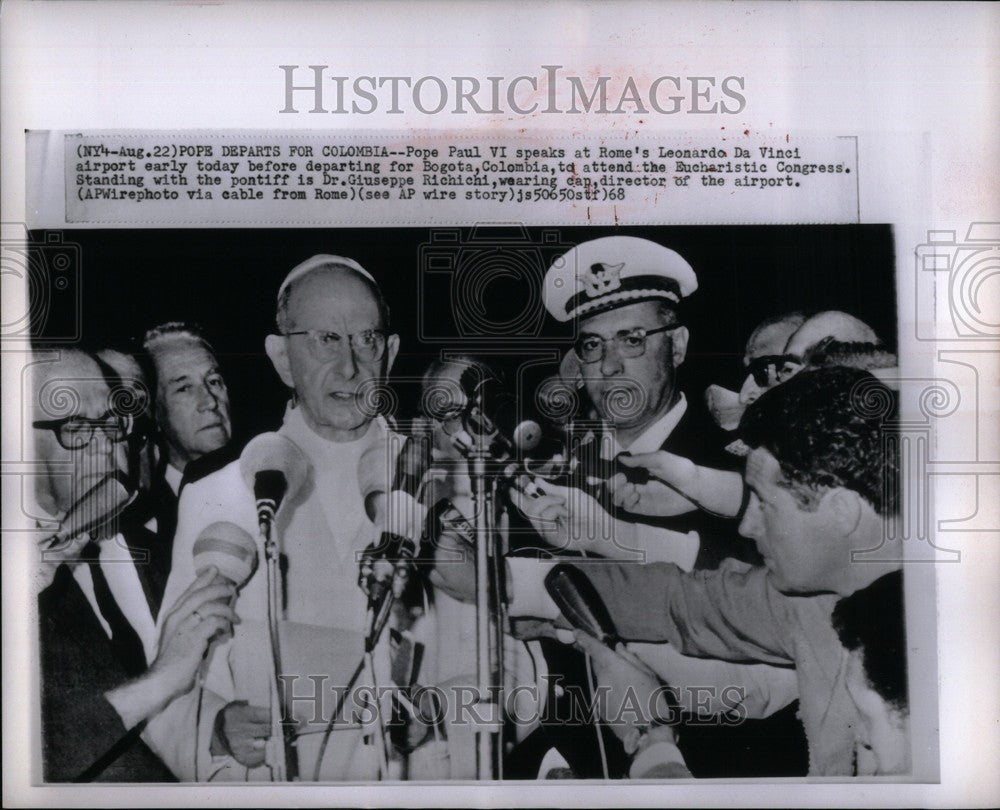 1968 Press Photo Pope Paul VI Leonardo Da Vinci airport - Historic Images