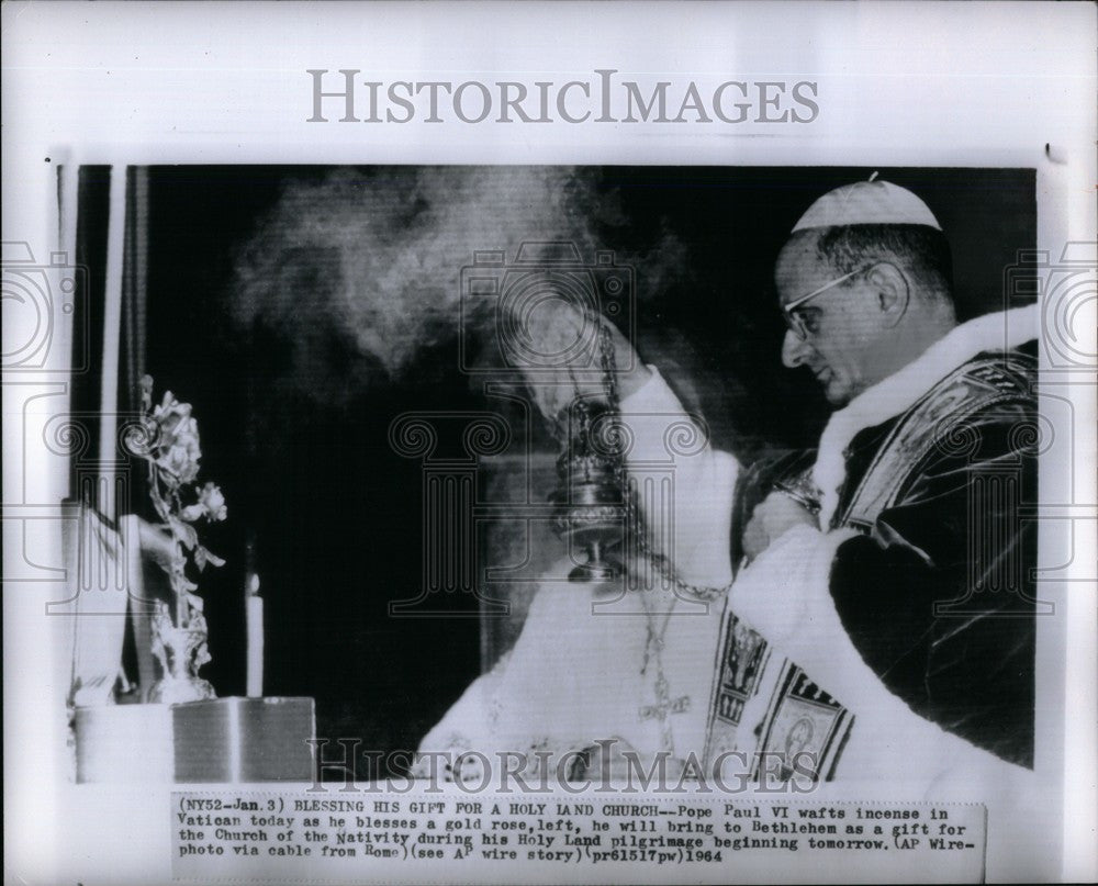 1964 Press Photo Pope Paul VI Vatican incense Bethlehem - Historic Images