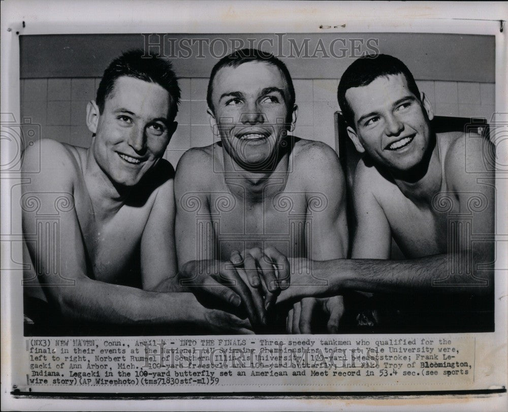 1959 Press Photo Frank Legacki 100 Yard Meet Record - Historic Images