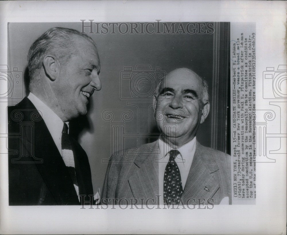 1949 Press Photo Herbert Lehman Paul Fitzpatrick - Historic Images