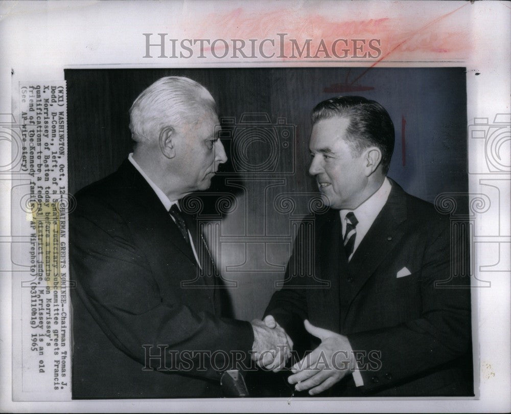 1965 Press Photo Thomas Dodd Francis Morrissey Politics - Historic Images