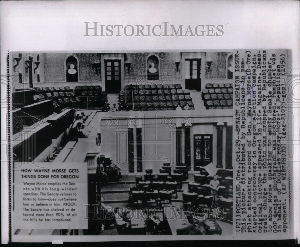 1956 Press Photo Wayne Morse Oregon Senate Chamber - Historic Images