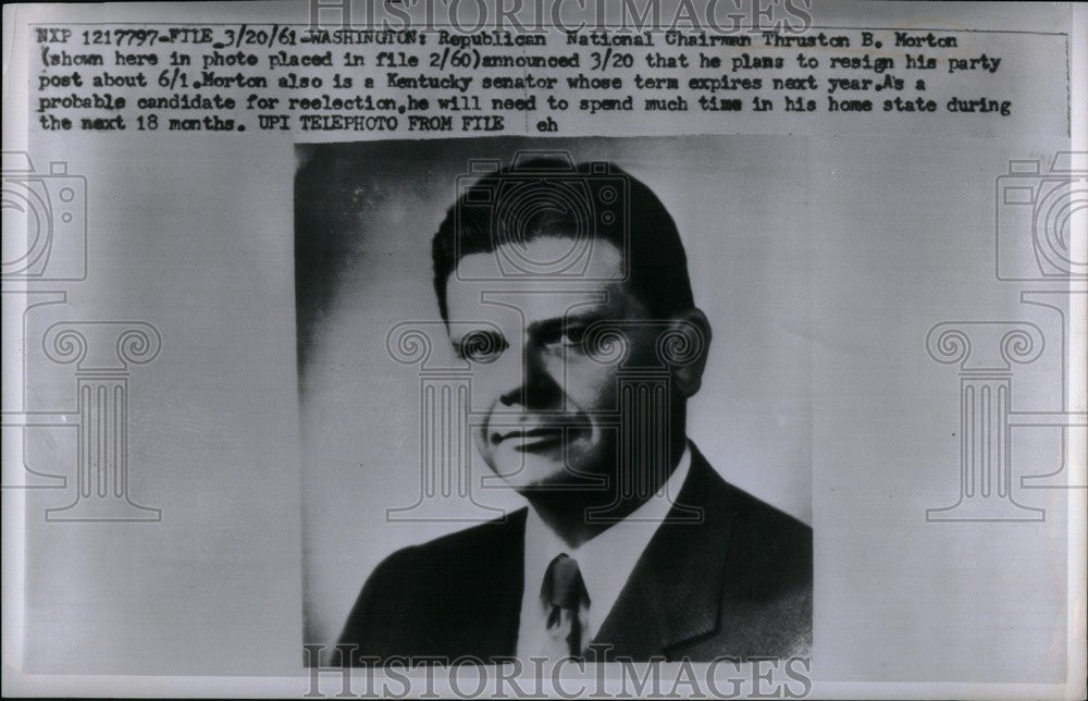 1961 Press Photo Thruston Morton Republican Chairman - Historic Images