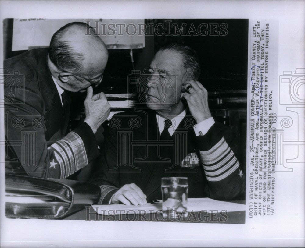 1956 Press Photo Adm. Robert Carney &amp; Arthur W. Radford - Historic Images