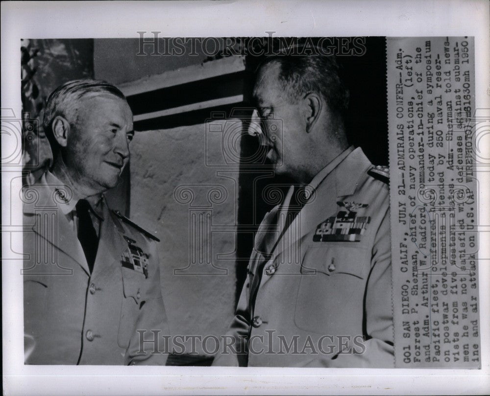 1950 Press Photo Forrest Sharman Arthur Radford navy - Historic Images