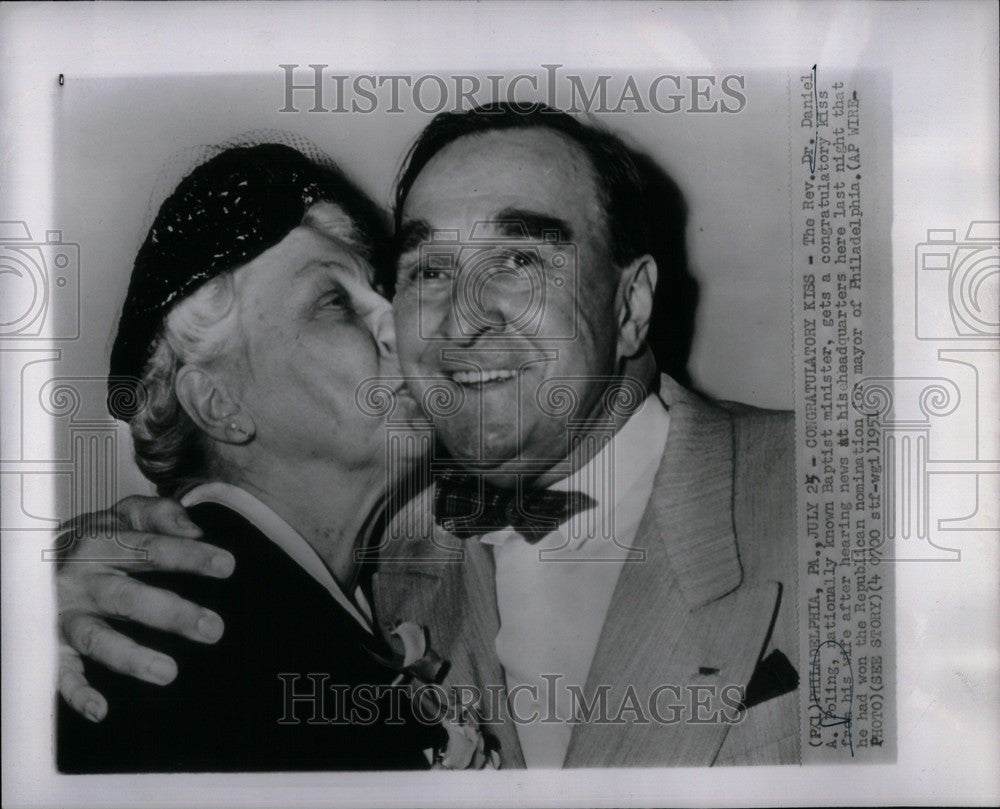 1951 Press Photo Dr. Daniel Poling wife minister kiss - Historic Images