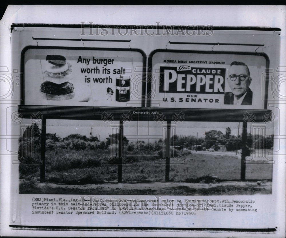 1958 Press Photo Cladue Denson Pepper Senator Florida - Historic Images