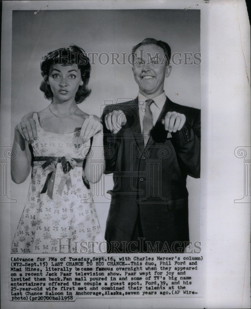 1958 Press Photo Phil Ford Mimi Hines tv variety act - Historic Images