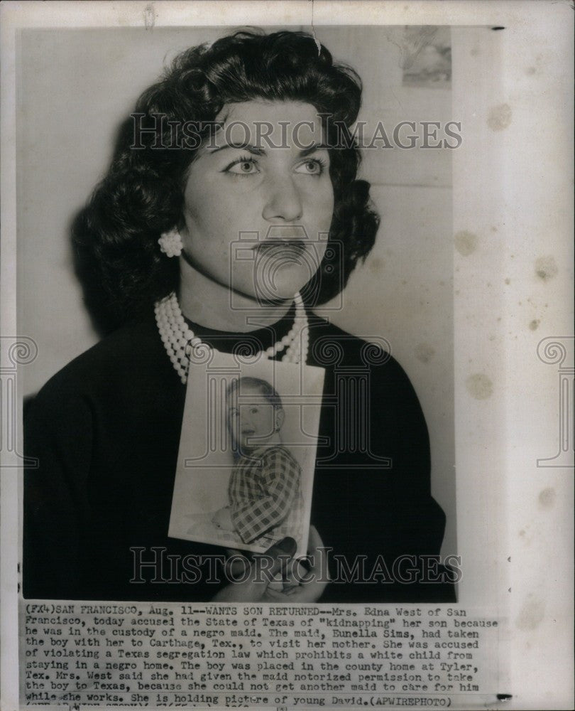 1960 Press Photo Edna West accused Texas kidnapping son - Historic Images