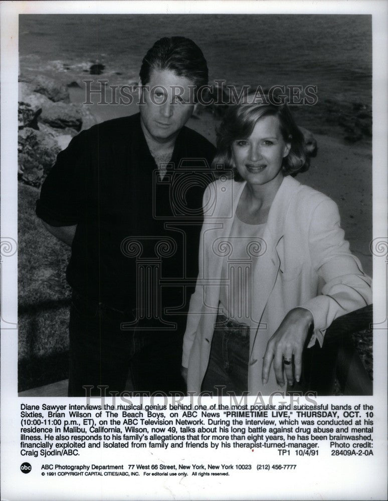 1991 Press Photo Diane Sawyer Brian Wilson Beach Boys - Historic Images