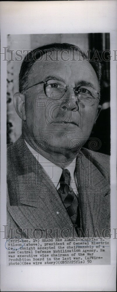 1950 Press Photo Charles E. Wilson, Pres. Gen. Electric - Historic Images