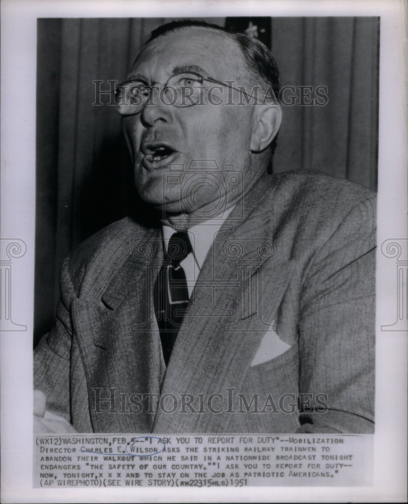 1951 Press Photo CHARLES E. WILSON - Historic Images