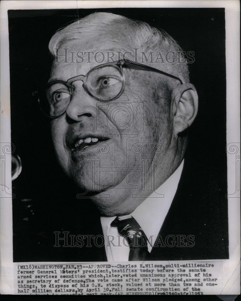 1953 Press Photo Charles E. Wilson Multi millionaire - Historic Images