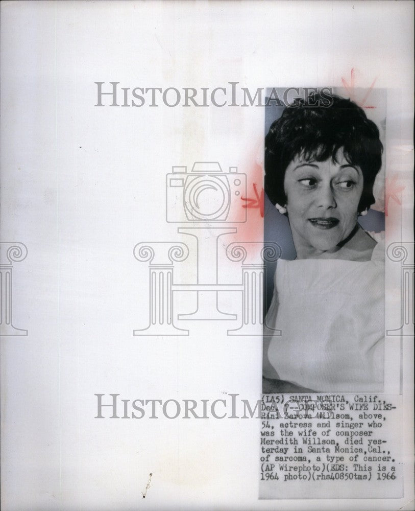 1966 Press Photo Rini Zarova Willson dies of cancer - Historic Images