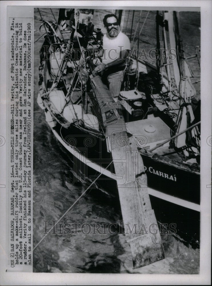 1969 Press Photo Bill Verity Atlantic Crossing Rudder - Historic Images