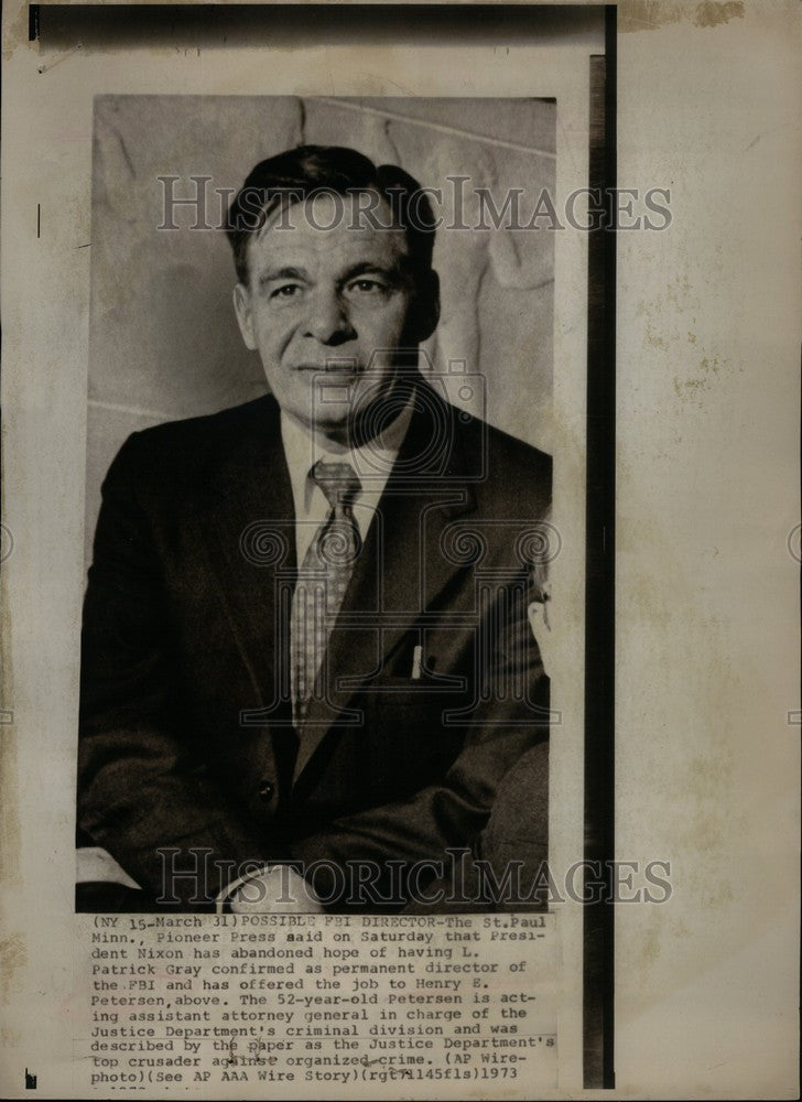1973 Press Photo FBI Boss Henry E. Peterson U.S. - Historic Images