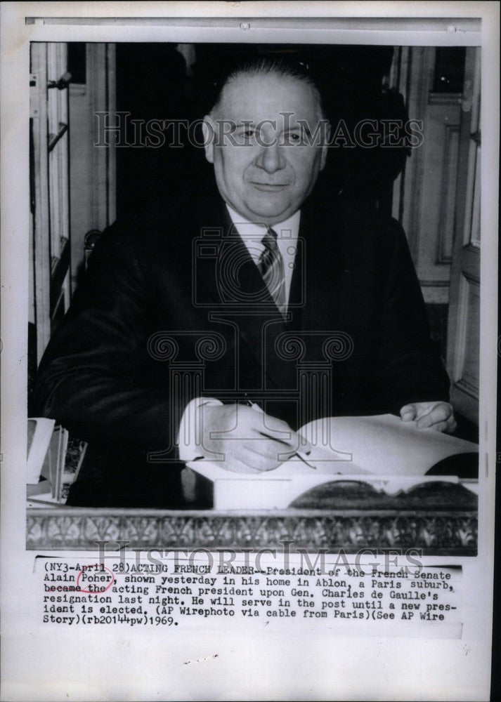 1969 Press Photo Alain Poher, President French Senate - Historic Images