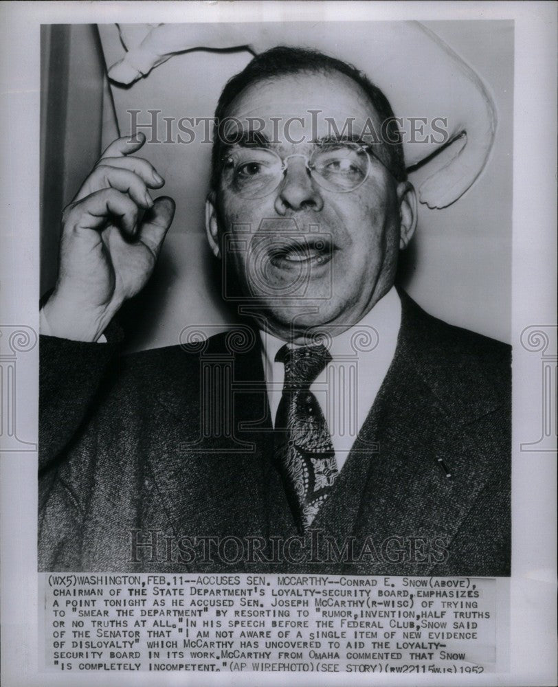 1952 Press Photo Conrad Snow State Department McCarthy - Historic Images