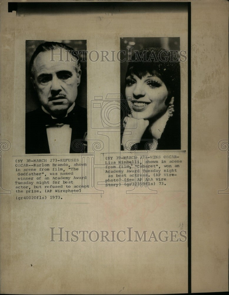 1973 Press Photo Marlon Brando Liza Minnelli - Historic Images