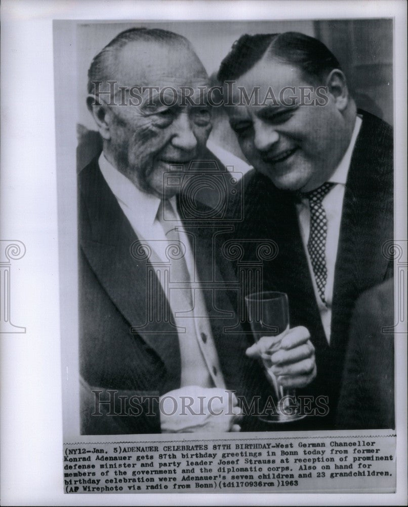 1963 Press Photo Chancellor Konrad Adenauer Statesman - Historic Images