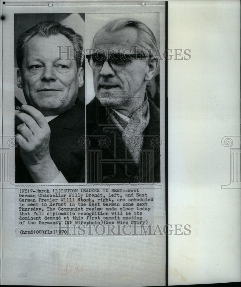 1970 Press Photo German Leaders Brandt Stoph - Historic Images