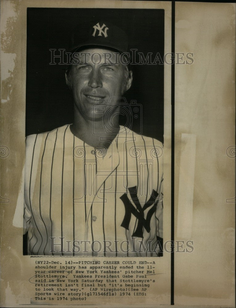 1974 Press Photo Mel Stottlemyre Pitching Career end - Historic Images