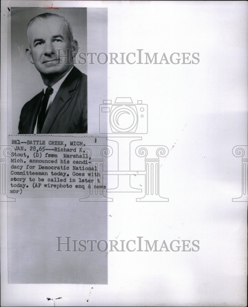 1965 Press Photo Richard K. Stout Battle Creek Mich - Historic Images