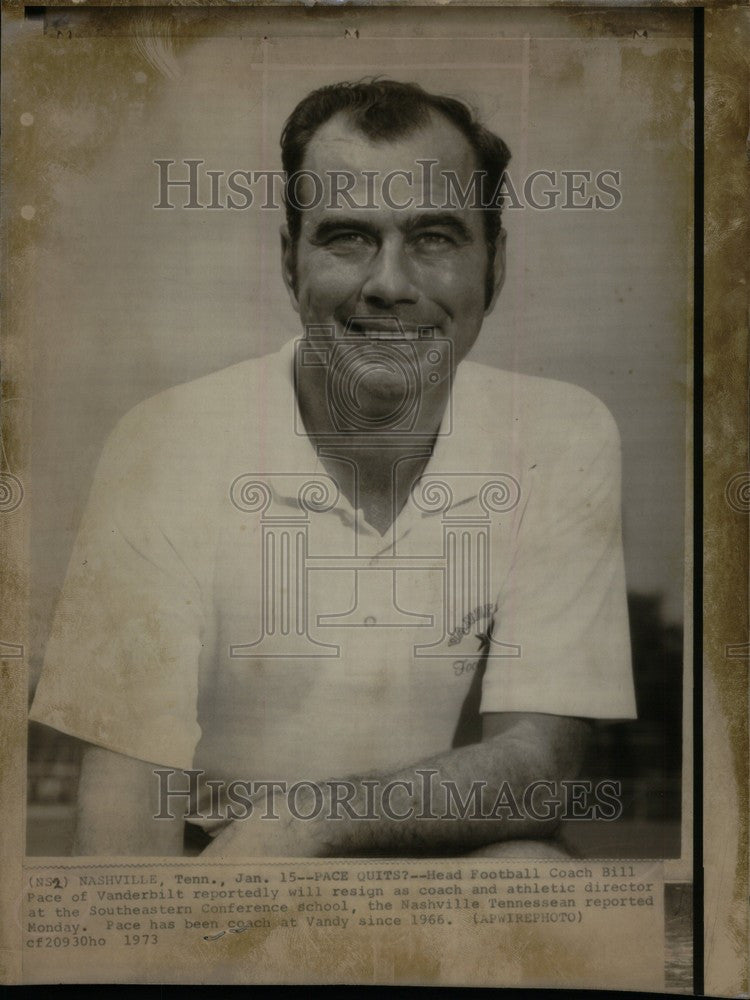 1973 Press Photo Bill Pace Football Coach - Historic Images
