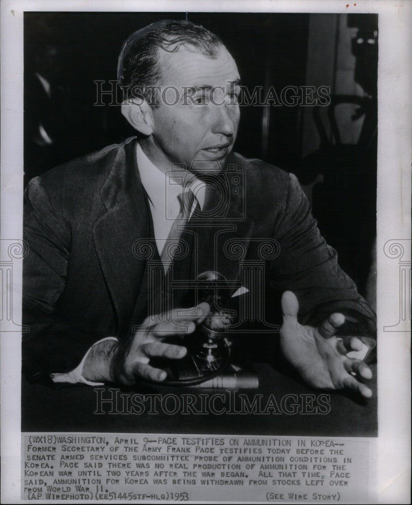 1953 Press Photo Frank Pace Army Secretary Korean War - Historic Images