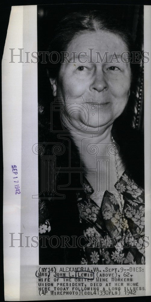 1942 Press Photo mrs. john lewis wife president union - Historic Images