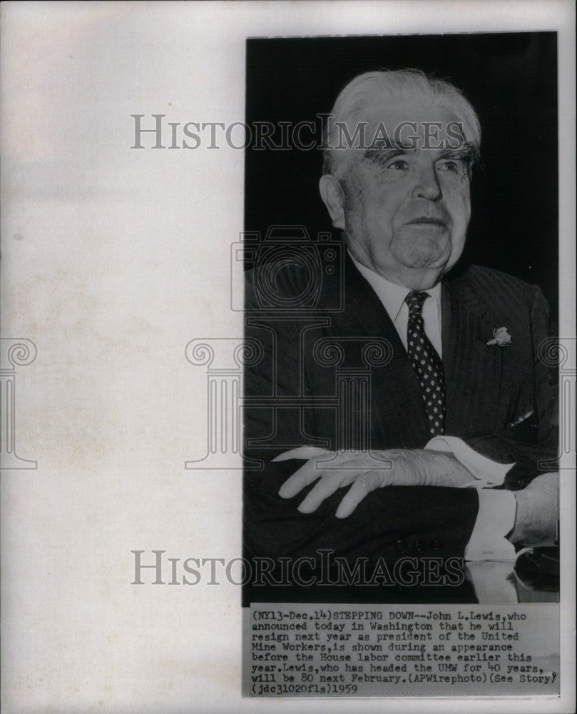 1959 Press Photo John Llewellyn Lewis labor leader - Historic Images