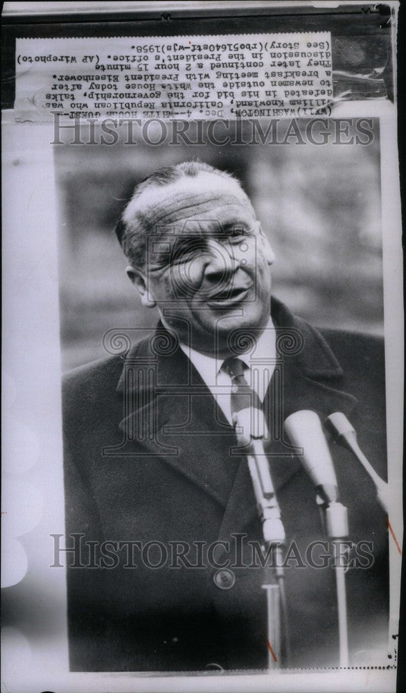 1958 Press Photo William F. Knowland US politician - Historic Images