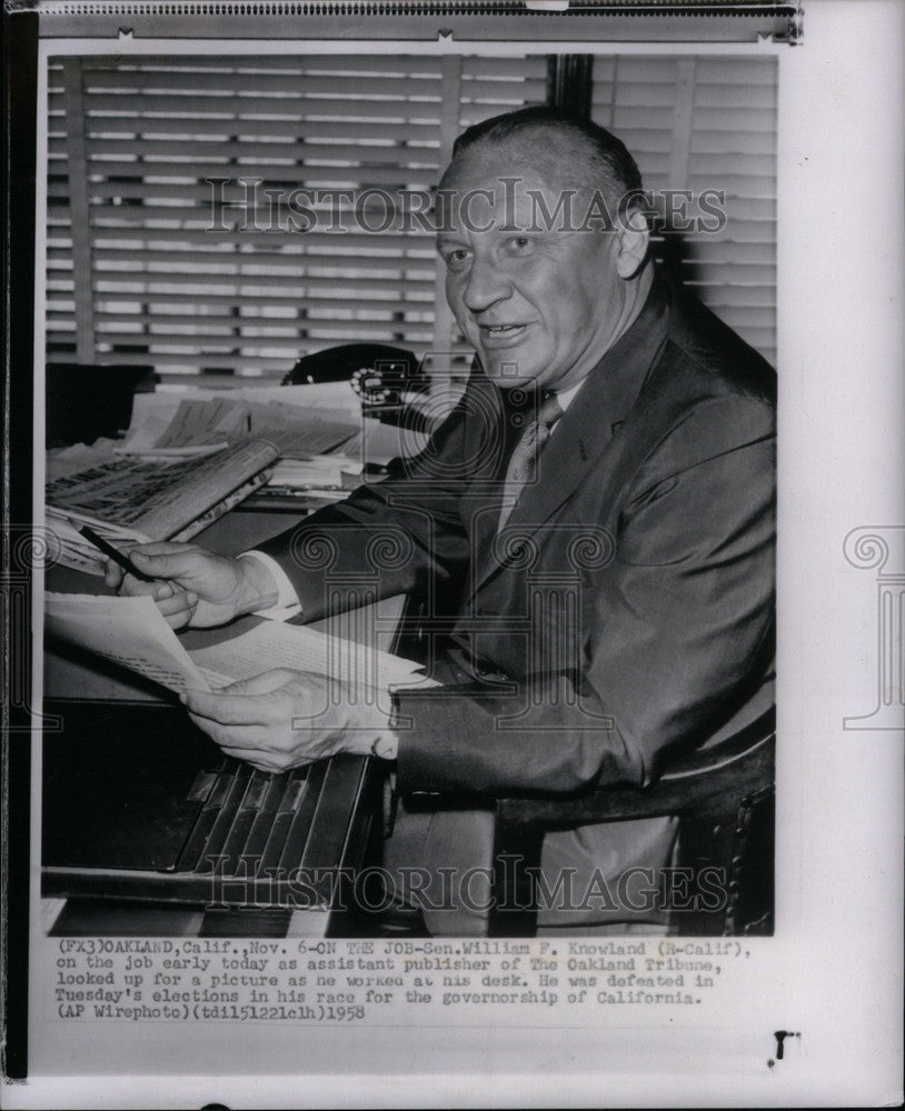 1958 Press Photo William F. Knowland California - Historic Images