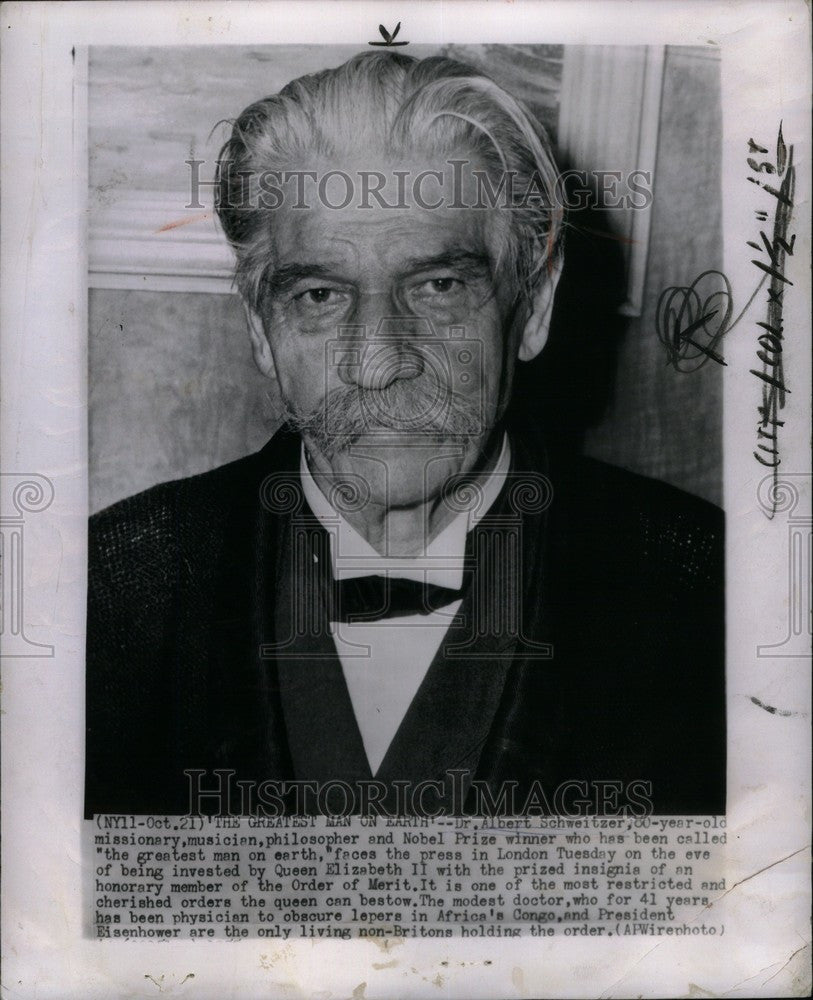 1955 Press Photo philosopher Albert Schweitzer london - Historic Images