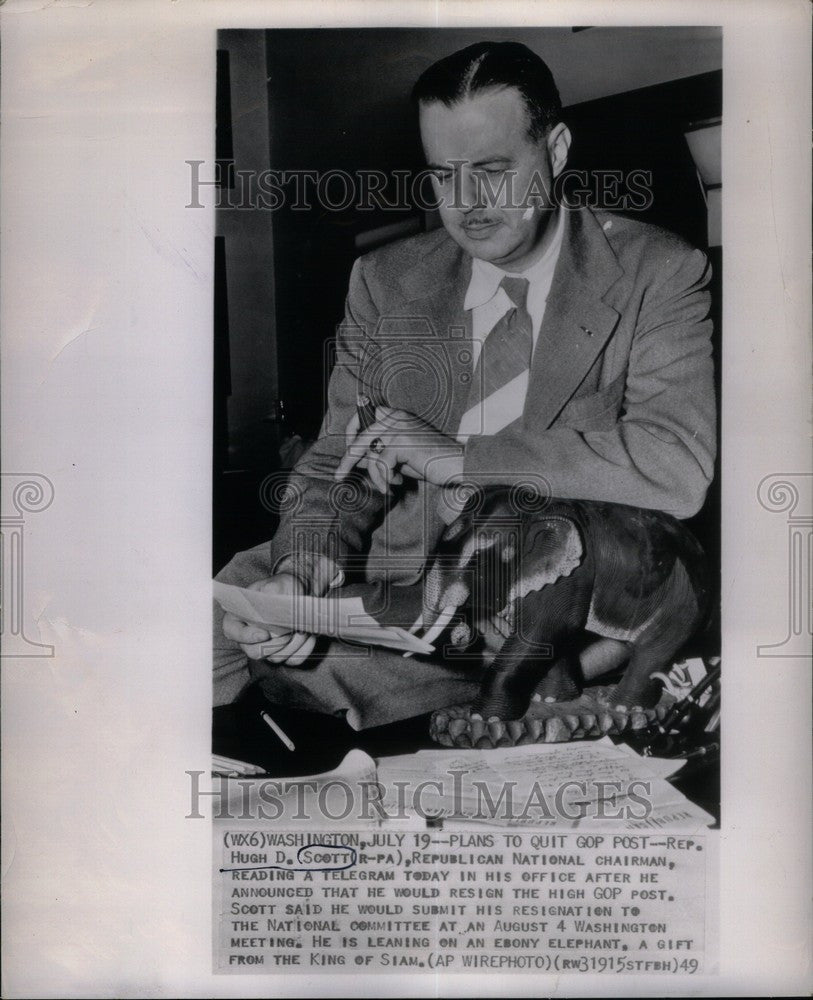 1949 Press Photo Rep. Hugh D. Scott quits GOP post - Historic Images