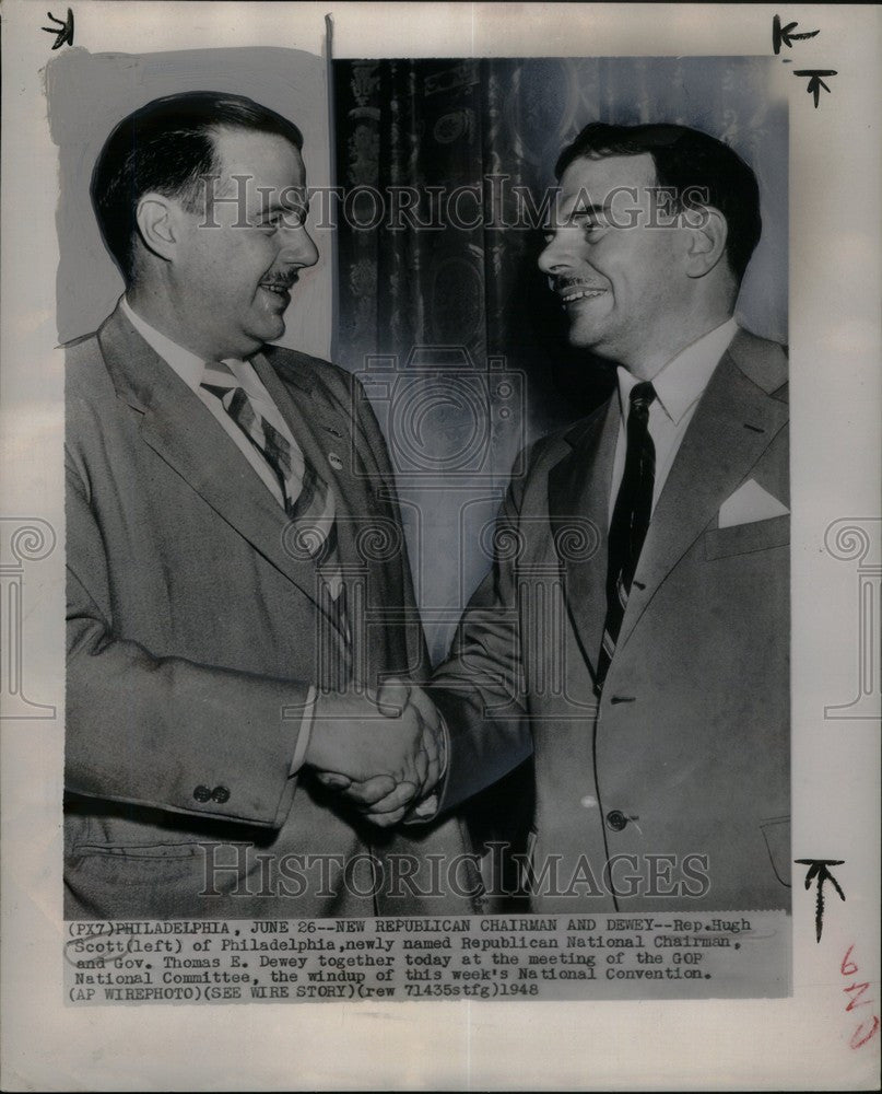 1948 Press Photo Rep Hugh Scott Gov Thomas Dewey GOP - Historic Images