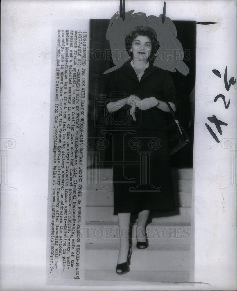 1954 Press Photo Lily Mendes-France French premier wife - Historic Images