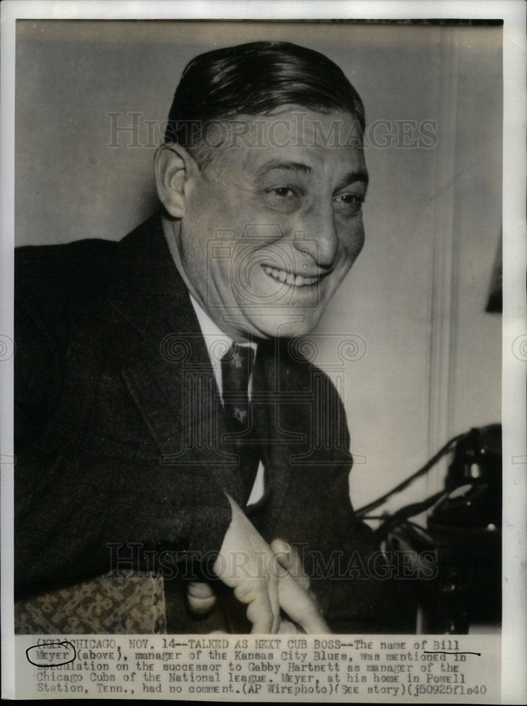 1940 Press Photo bill meyer manager chicago cubs - Historic Images