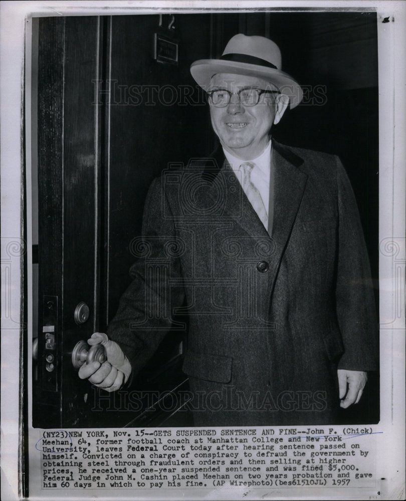 1957 Press Photo John F Chick Meehan coach fraud court - Historic Images