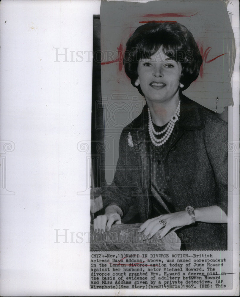 1967 Press Photo Dawn Addams Divorce Action Howard June - Historic Images
