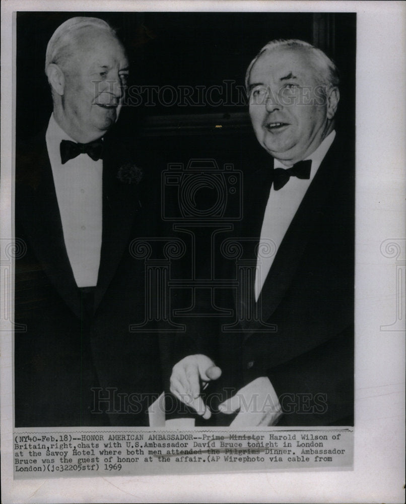 1969 Press Photo David Bruce PM Wilson Pilgrims Dinner - Historic Images