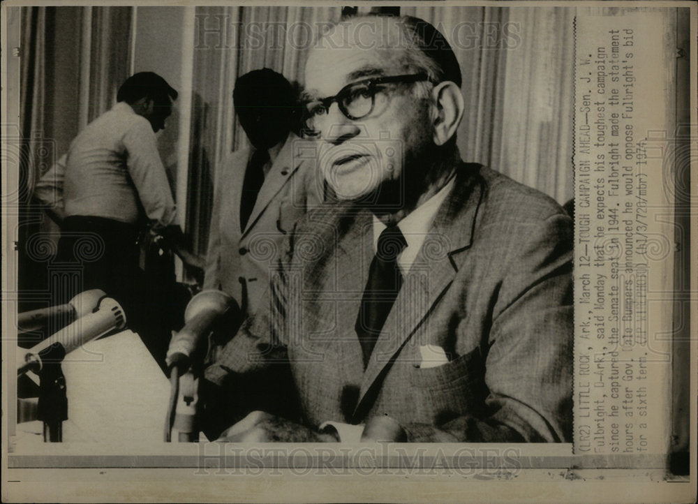 1974 Press Photo J W Fulbright Senator sixth campaign - Historic Images