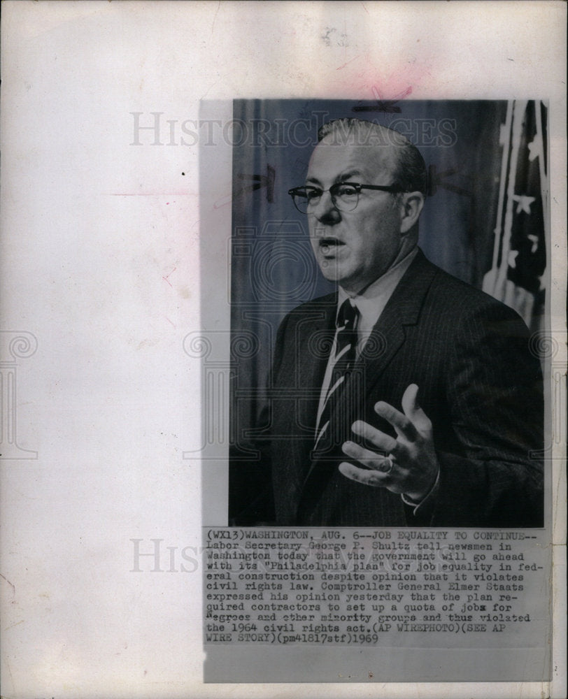 1969 Press Photo Labor Secretary George P Shultz Elmer - Historic Images