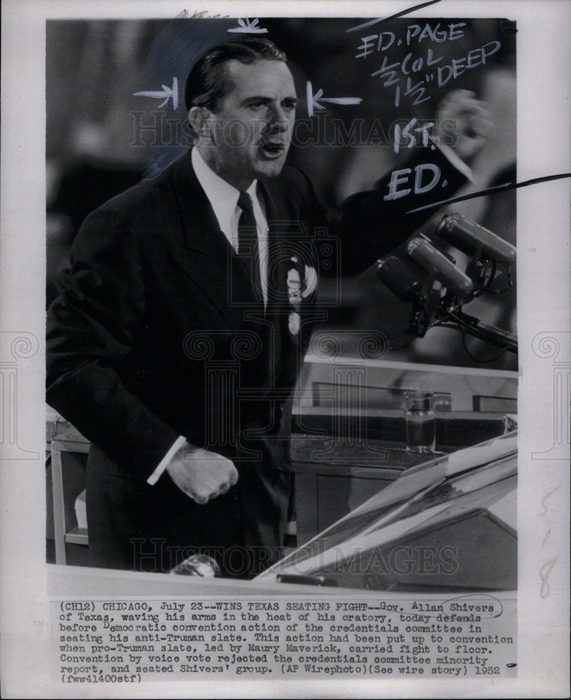 1952 Press Photo Allan Shivers Governor Of Texas - Historic Images