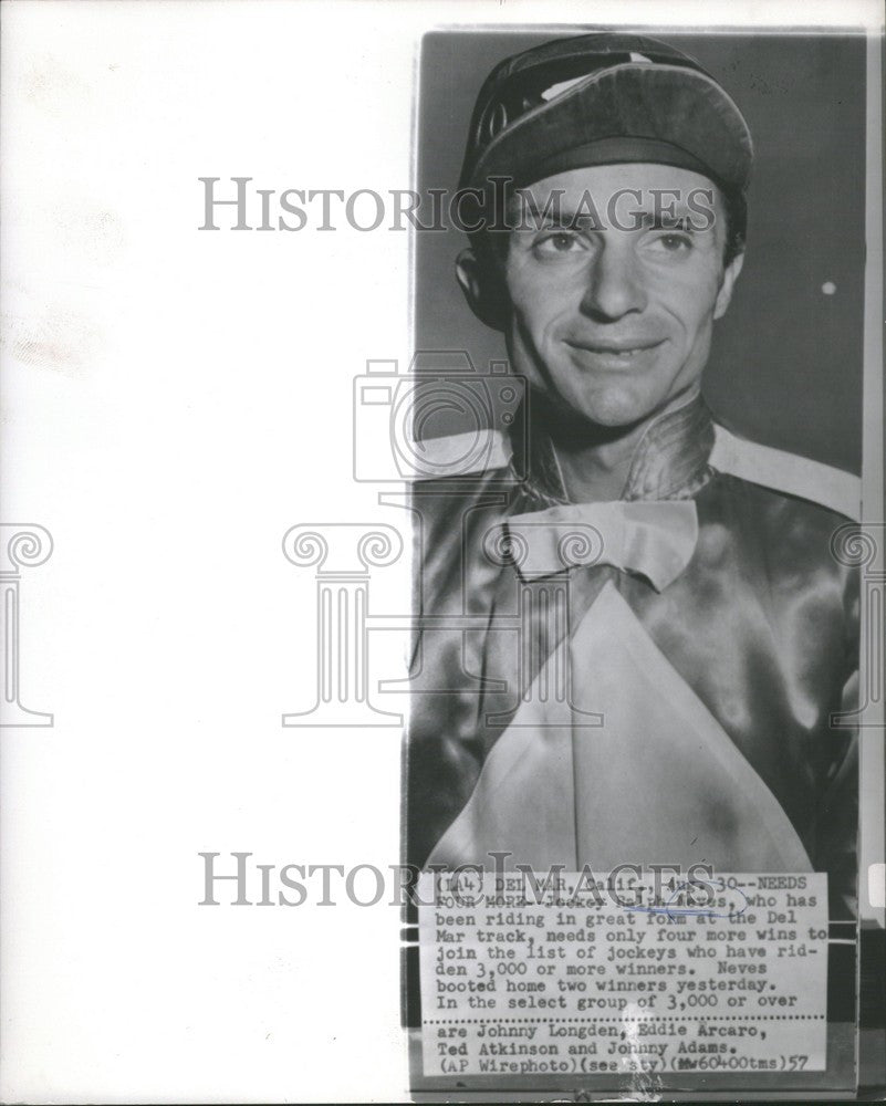 1957 Press Photo Ralph Neves jockey - Historic Images