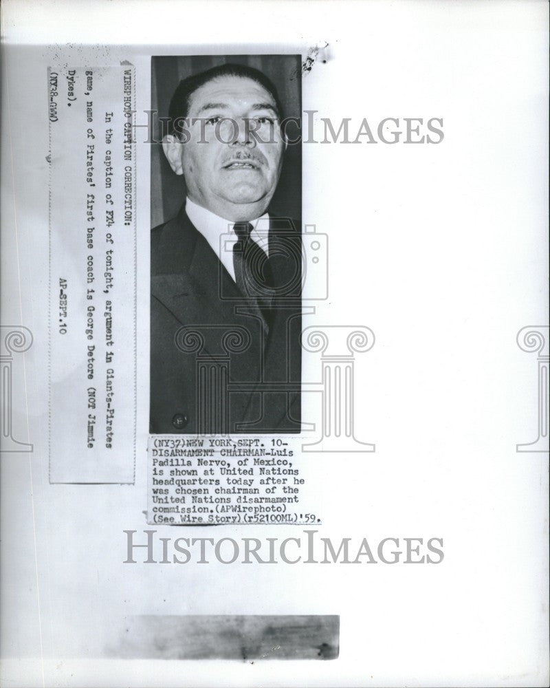 1959 Press Photo Luis Padilla Nervo of Mexico - Historic Images