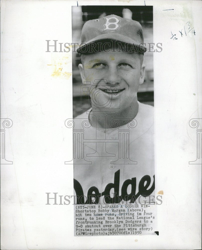 1950 Press Photo bobby Morgan Brooklyn Dodger Shortstop - Historic Images